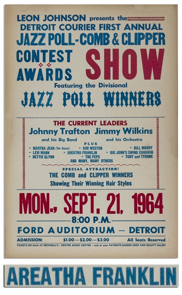Aretha Franklin Concert Poster at Detroit's Ford Auditorium in 1964 -- Misspelled ''Areatha''